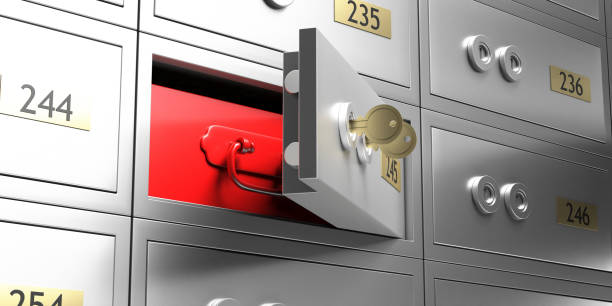 safe bank deposit box open unlock and red drawer close up under view picture
