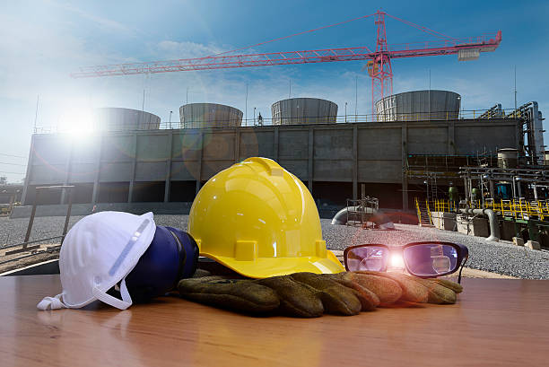 safety equipment for work outdoor at utility construction site stock photo