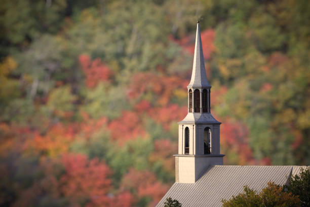 Saguenay church in autumn stock photo