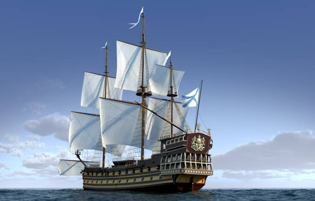 Sailboat in the sea Sailboat in the sea 3d illustration galleon stock pictures, royalty-free photos & images