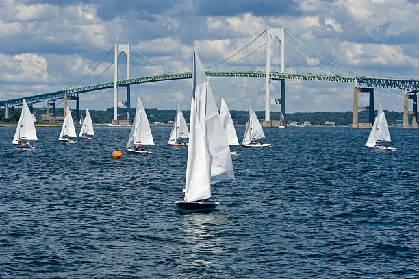 Sailboats Everywhere Sailing in the harbor in Newport Rhode Island newport rhode island stock pictures, royalty-free photos & images