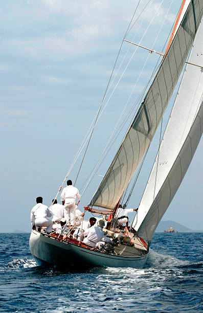 Sailing boat in the gulf of Ajaccio stock photo