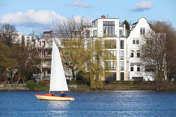 Sailing boat on the Alster stock photo
