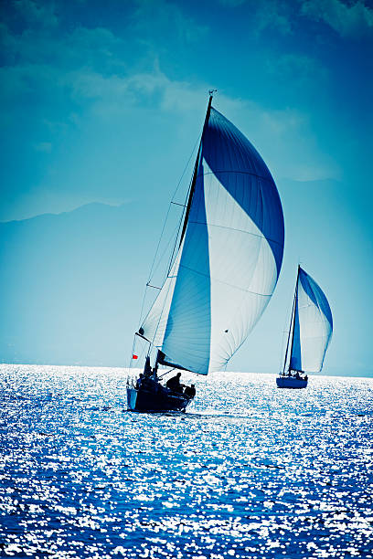 Sailing with sailboat stock photo