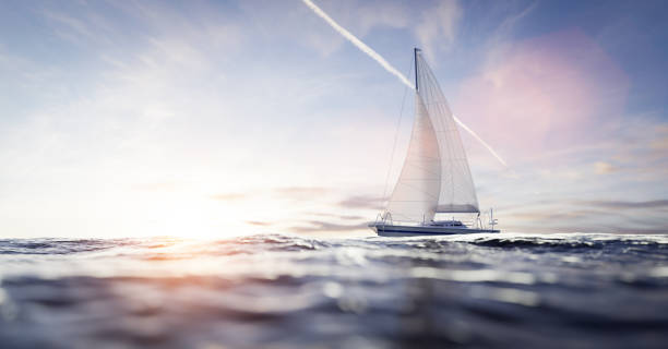 sailing yacht on the ocean - segelbåt bildbanksfoton och bilder