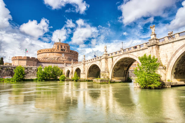 Saint Angelo Castle on a Sunny Day, Castel Sant Angelo in Rome, Italy stock photo