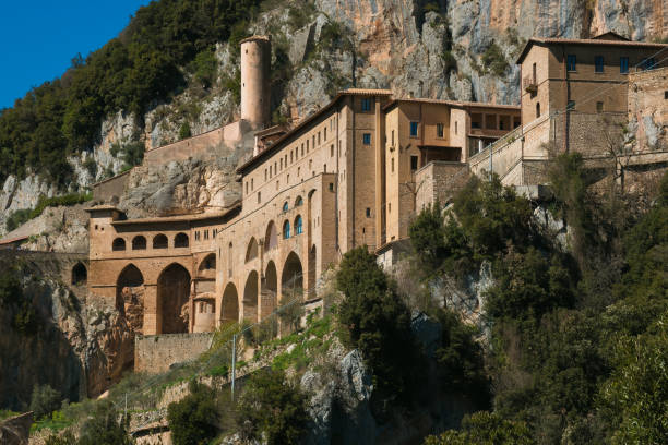 saint benedict abbey in subiaco - lazio stok fotoğraflar ve resimler