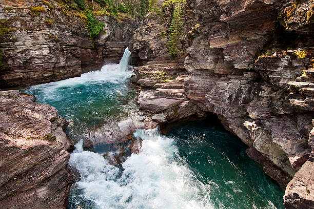 Saint Mary Falls Saint Mary Falls is one of the more spectacular falls on the Saint Mary River which flows into Saint Mary Lake. Saint Mary Falls is near the Going to the Sun Road in Glacier National Park, Montana, USA. jeff goulden waterfall stock pictures, royalty-free photos & images