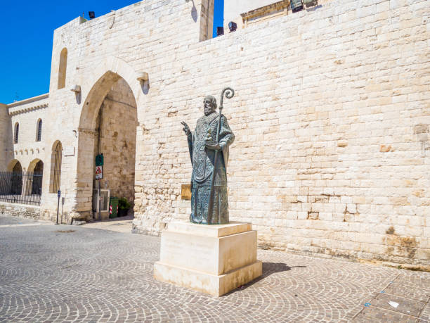 Saint Nicholas statue, Bari, Italy. Statue near famous Christian Basilica of Saint Nicholas stock photo
