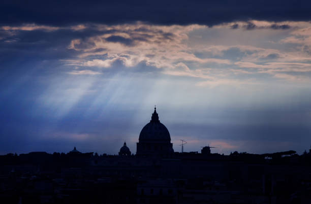 Saint Peter's basilica at dusk. Vatican stock photo