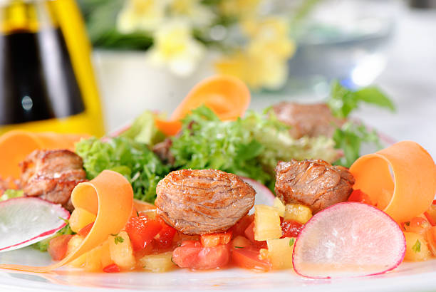 Salad with meat and vegetables stock photo
