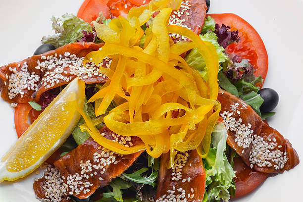 Salad with salmon stock photo