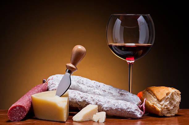 italian salami, hard cheese and red wine