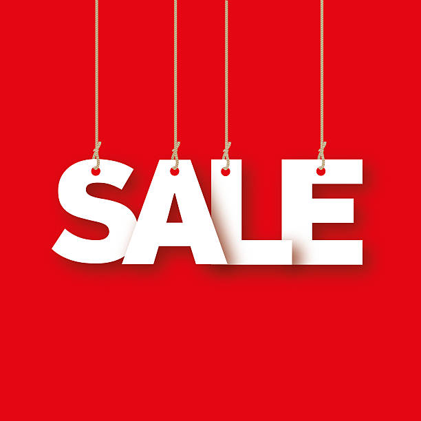 Sale, the word of the letters hanging on the ropes stock photo