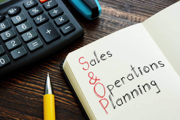 Sales and operations planning is shown on the photo using the text stock photo