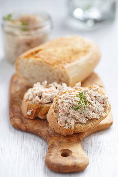 Salmon pate on bread Salmon pate on bread pate stock pictures, royalty-free photos & images
