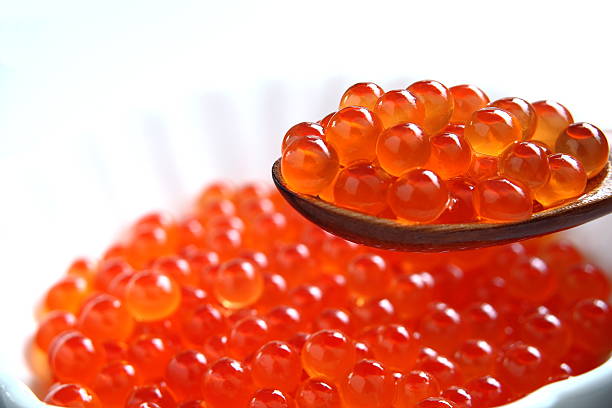 Salmon roe, Ikra Salmon Roe Pickled in Soy Sauce roe stock pictures, royalty-free photos & images