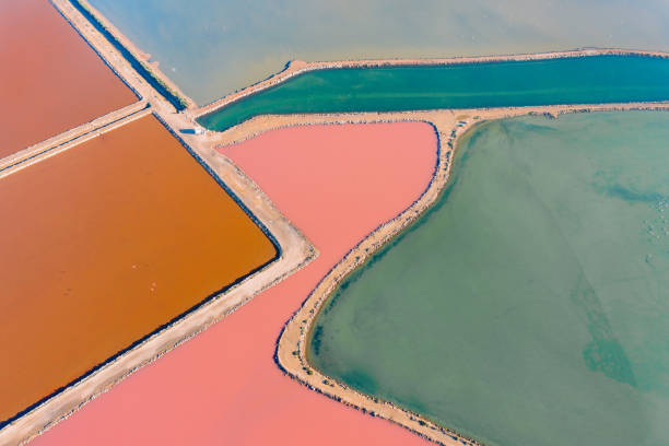 Salt fields and mineral lakes stock photo