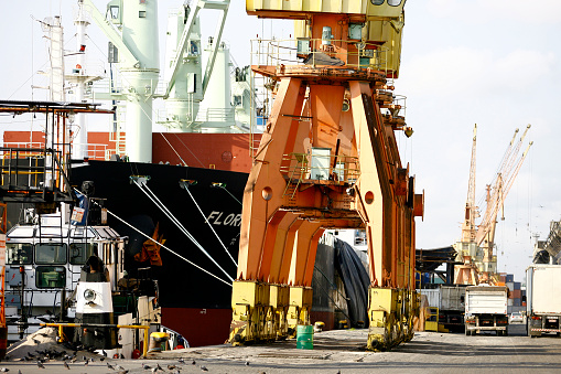 salvador, bahia, brazil - september 4, 2014: crane for unloading cargo at the port of the city of Salvador.