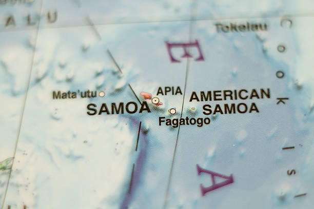 Samoa country map . Photo of a map of Samoa and the capital Apia . apia samoa stock pictures, royalty-free photos & images