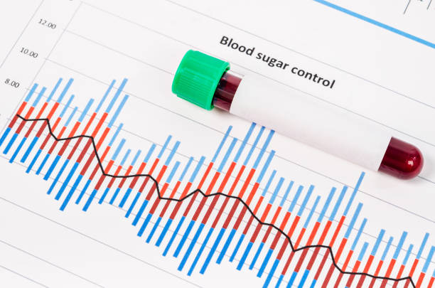 Sample blood for screening diabetic test Sample blood for screening diabetic test in blood tube on blood sugar control chart. glucose stock pictures, royalty-free photos & images