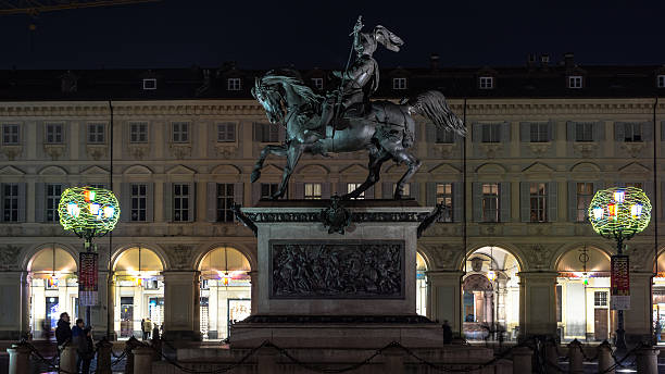 San Carlo square by night, Turin, Italy stock photo