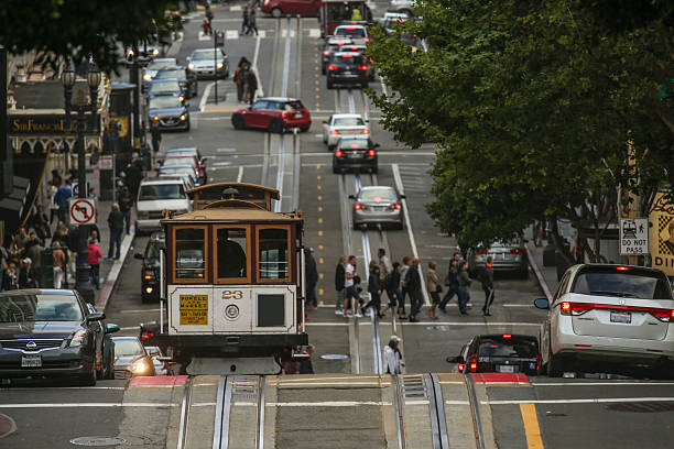 San Francisco cable car at Powell Street stock photo