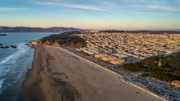 San Francisco Golden Gate Park High quality aerial photos of San Francisco's Golden Gate Park and Ocean Beach. ocean beach stock pictures, royalty-free photos & images