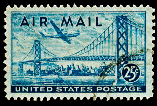 San Francisco-Oakland Bay Bridge and Boeing B337 Stratocruiser Airmail stamp Issued in 1947