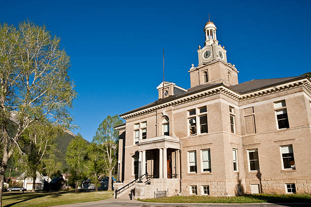 San Juan County Courthouse The historic San Juan County Courthouse was built in 1908. The courthouse is located in Silverton, Colorado, USA. jeff goulden mountain stock pictures, royalty-free photos & images