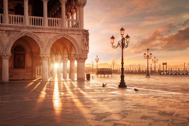 San Marco in Venice, Italy at a dramatic sunrise stock photo