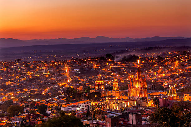 San Miguel de Allende Mexico Miramar Overlook Sunset Parroquia Church stock photo