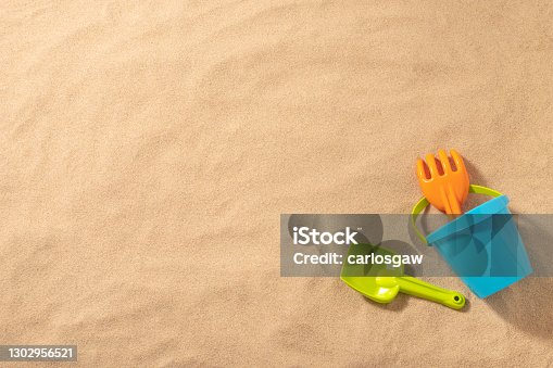 istock Sand bucket on the beach 1302956521