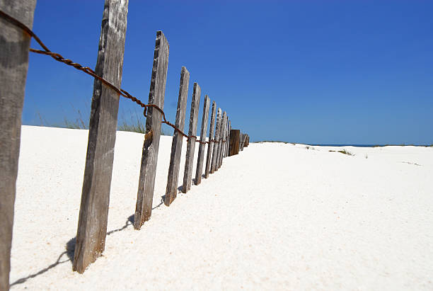 Sand Dune Fence on Beach stock photo