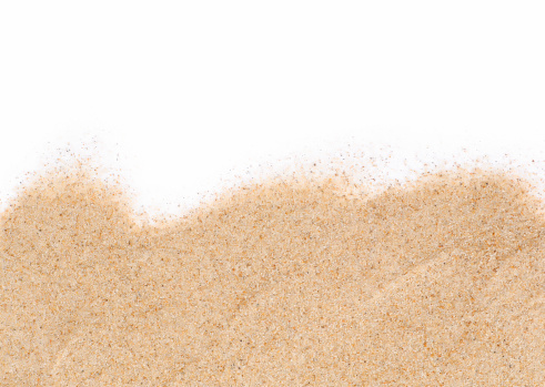 Smooth texture of white sand, top view, layout. Round pattern on sandy background. Concept picture about zen, relaxation, Japanese meditation.