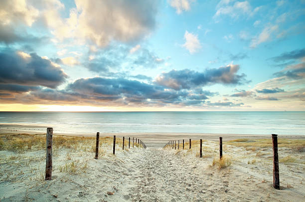 sand way to the north sea beach - nederland strand stockfoto's en -beelden