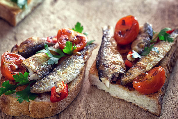 Sandwich with smoked fish stock photo
