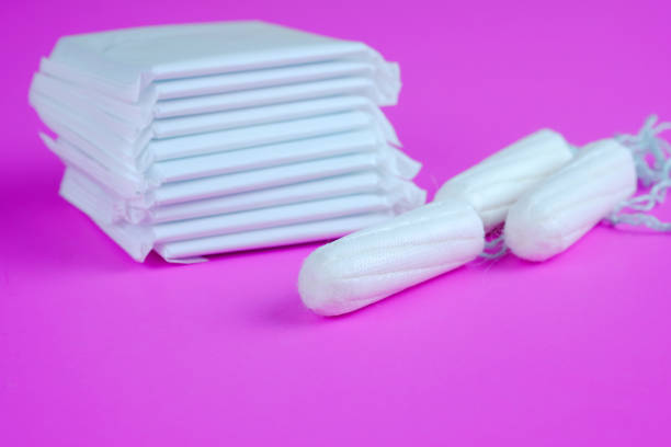Sanitary pad and cotton tampons. stock photo