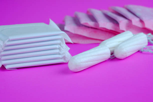 Sanitary pad and cotton tampons. stock photo