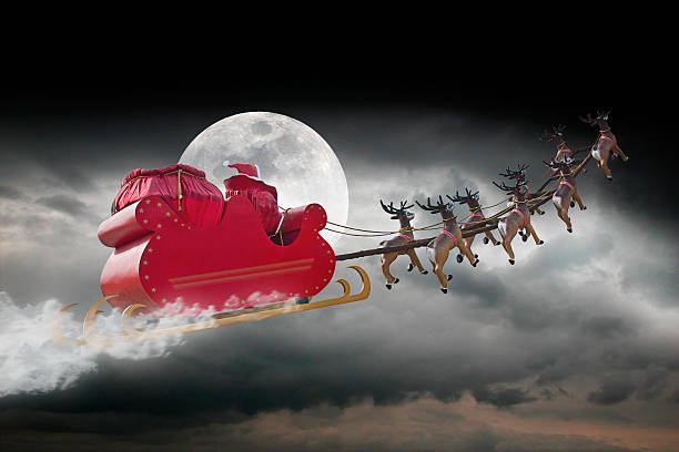 Santa Claus cloudy night stock photo