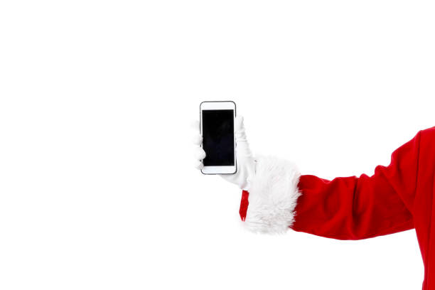 santa claus hand - smartphone christmas imagens e fotografias de stock