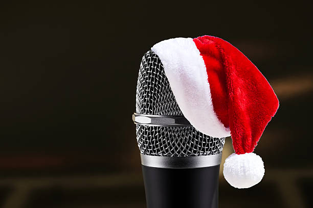 Santa Claus Hat on wireless microphone stock photo