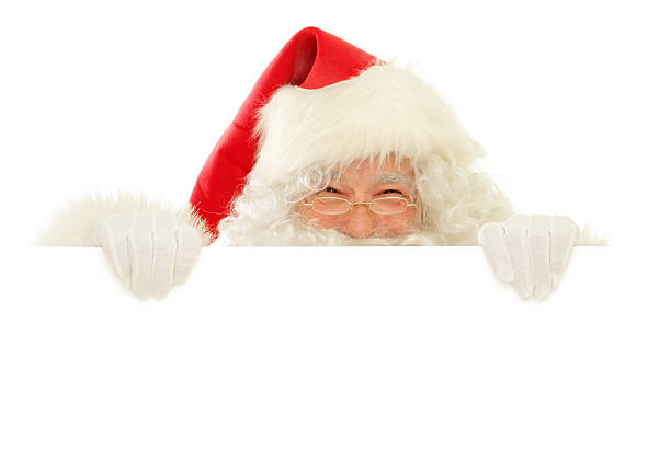Santa Claus with Blank Sign, Happy Peekaboo stock photo