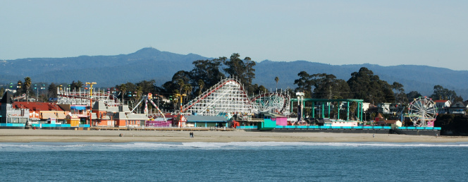 Santa Cruz Beach Boardwalk. Includes Giant Dipper, a wooden coaster built in 1924. Santa Cruz, California. California Registered Historical Landmark No. 983. National Register of Historic Places.
