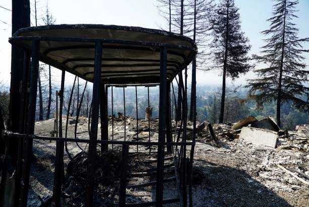 2017 Santa Rosa Tubbs Fire Larkfield Wikiup neighborhood devastation stock photo