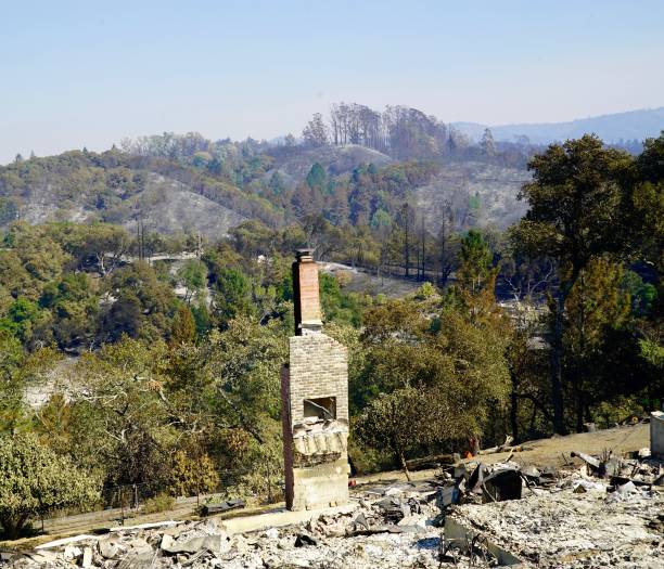2017 Santa Rosa Tubbs Fire Larkfield Wikiup neighborhood devastation stock photo