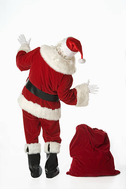 Santa  with gift sack on white background stock photo