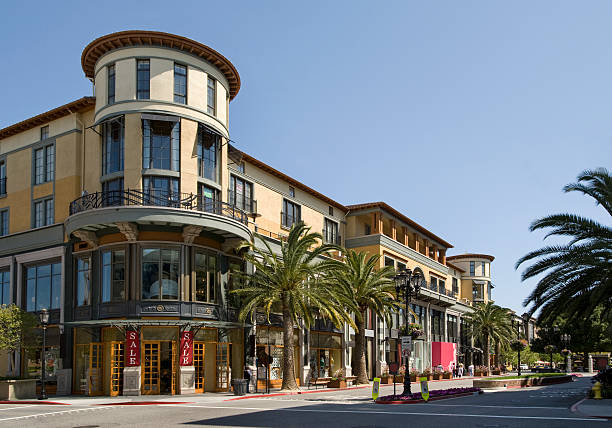 Santana Row shopping district, San Jose, CA stock photo