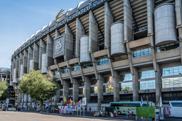 Santiago Bernabeu Stadium in Madrid Madrid, Spain - September 14, 2016: Santiago Bernabeu Stadium. It is the current home stadium of Real Madrid Football Club. Outdoors view Real Madrid stock pictures, royalty-free photos & images