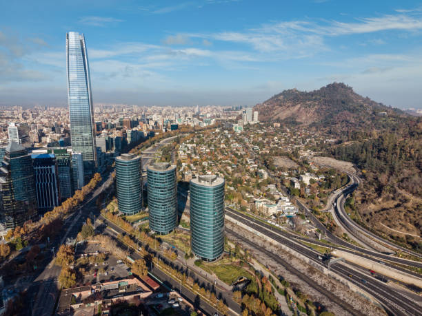Santiago de Chile financial district on an autumn morning stock photo